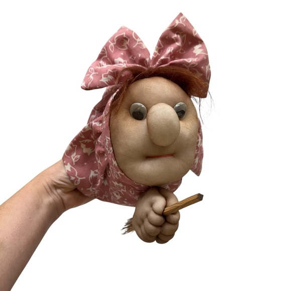Other - Vintage Panty Hose Witch Doll Plush Broom Halloween Fanny Staffed Toy Handmade